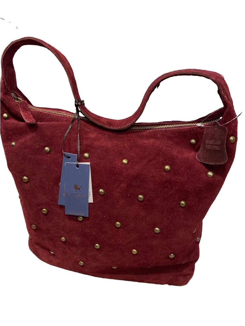 Silviano Maroon Suede Studded Hobo Bag NWT